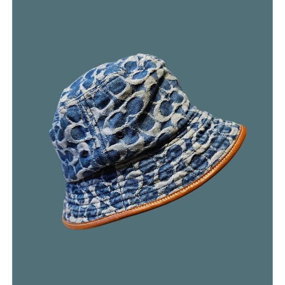 Coach Signature Denim Bucket Hat Leather Trim Unisex OS - Picture 1 of 9
